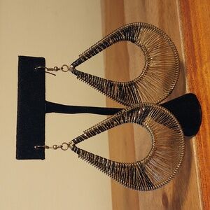 Giant Gold & Black Wire Dangle Earrings